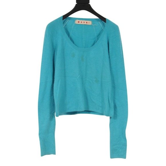 Marni Womens Cropped Vtg U Neck Sweater Size 40 Turquoise Blue Cashmere Pullover